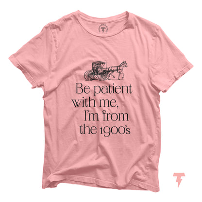 Pink "I'm From the 1900s" Funny Birthday Shirt with Horse and Carriage Graphic