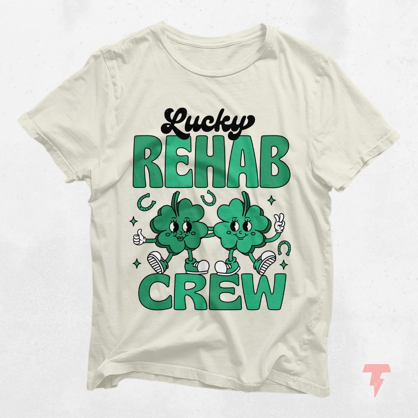 Lucky Rehab Crew St. Patrick's Day shirt for speech, occupational, and physical therapy enthusiasts.