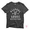 Dark gray funny golf shirt with 'Weapons of Grass Destruction' print, made from soft cotton. Perfect for golf teams looking for style.