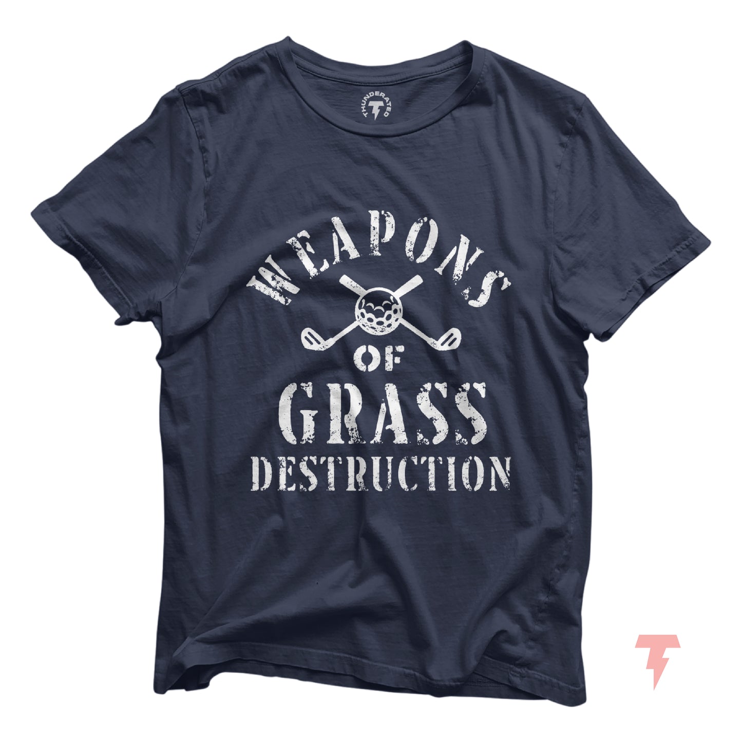Funny golf shirt with 'Weapons of Grass Destruction' print, unisex, made from soft cotton by Bella+Canvas, perfect for golf teams.