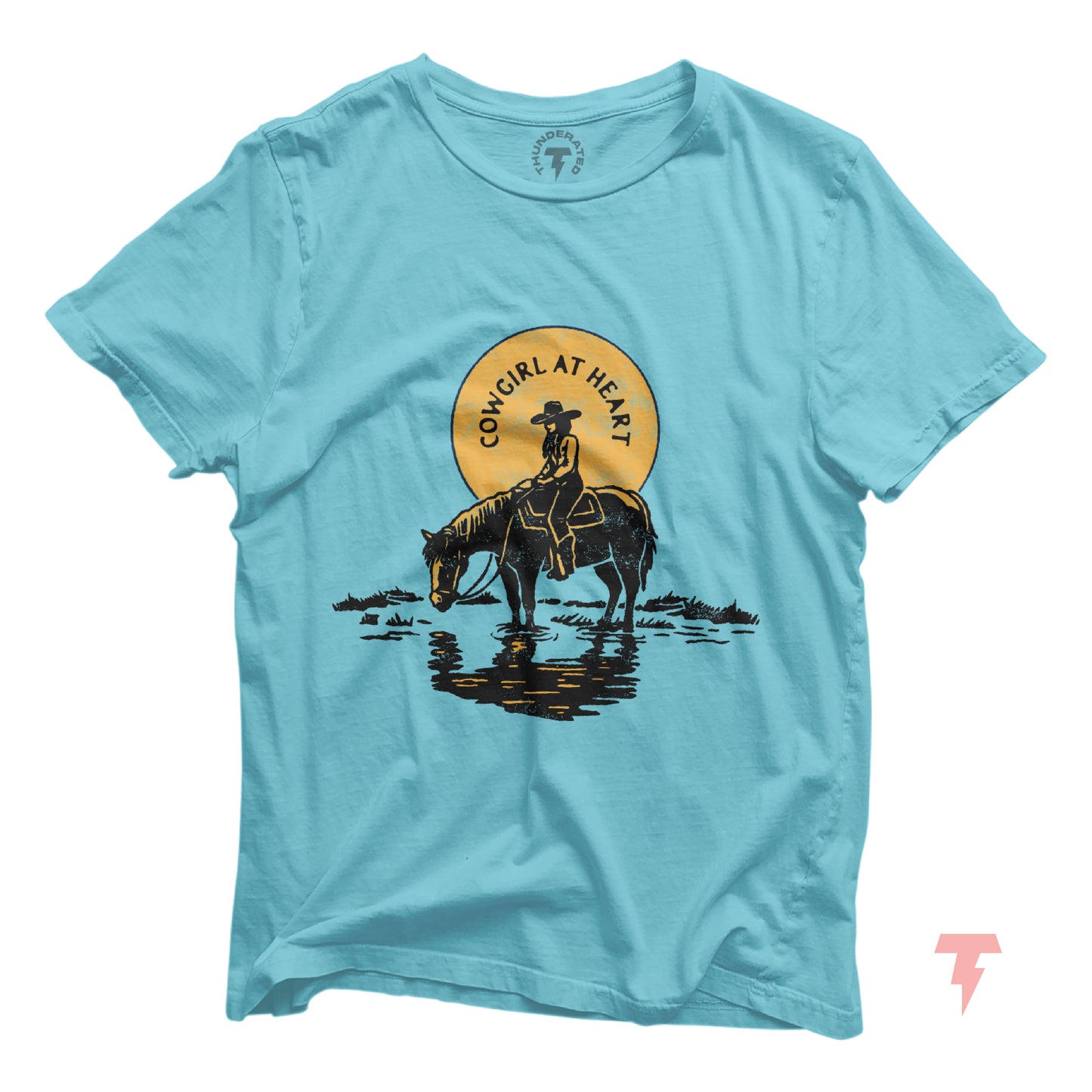 Cowgirl at Heart shirt featuring horse rider silhouette, perfect for equestrian enthusiasts and horse lovers. Western and boho style tee.