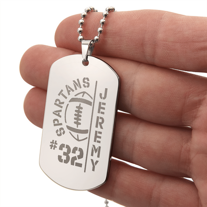 Personalized Football Player Dog Tag with Engraved Message