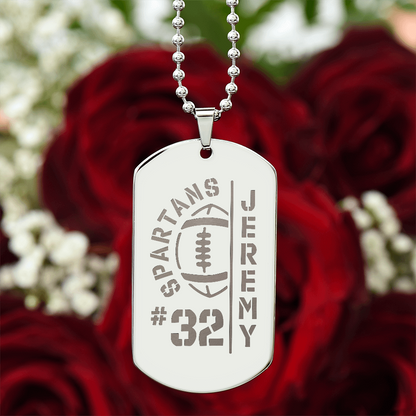 Personalized Football Player Dog Tag with Engraved Message