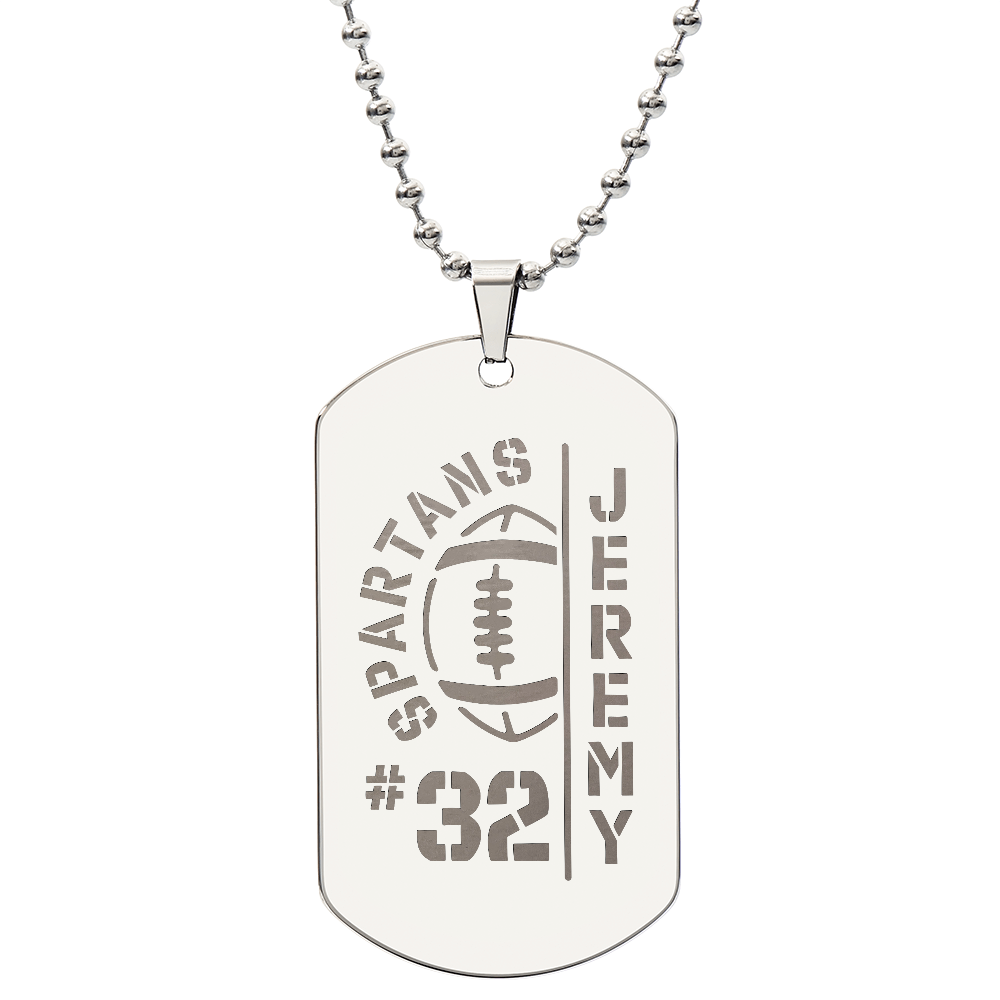 Personalized Football Player Dog Tag with Engraved Message