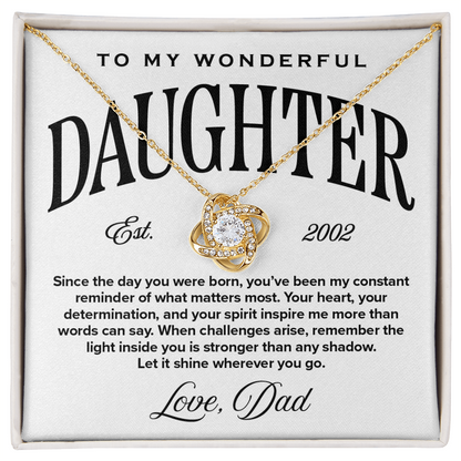Love Knot Pendant Necklace, From Dad To Daughter, Let it Shine