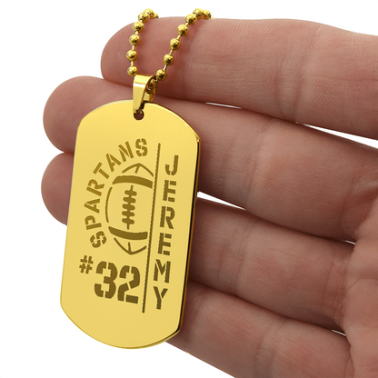 Personalized Football Player Dog Tag with Engraved Message