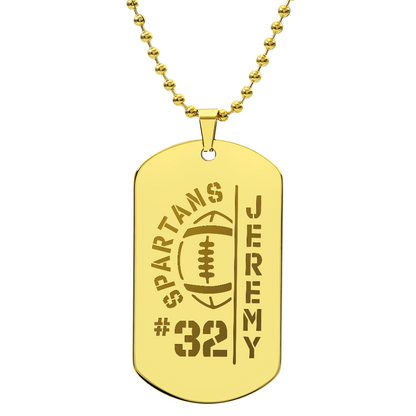 Personalized Football Player Dog Tag with Engraved Message