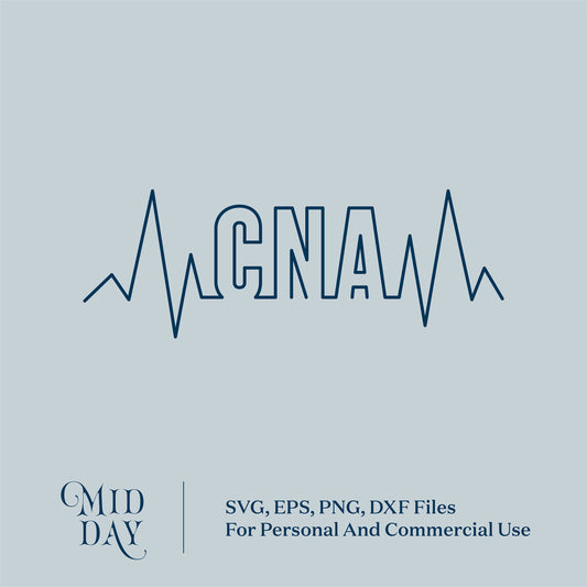 CNA SVG design featuring a heartbeat line ideal for nurses, healthcare, and crafting with Cricut and Silhouette in SVG, PNG, EPS, DXF formats.