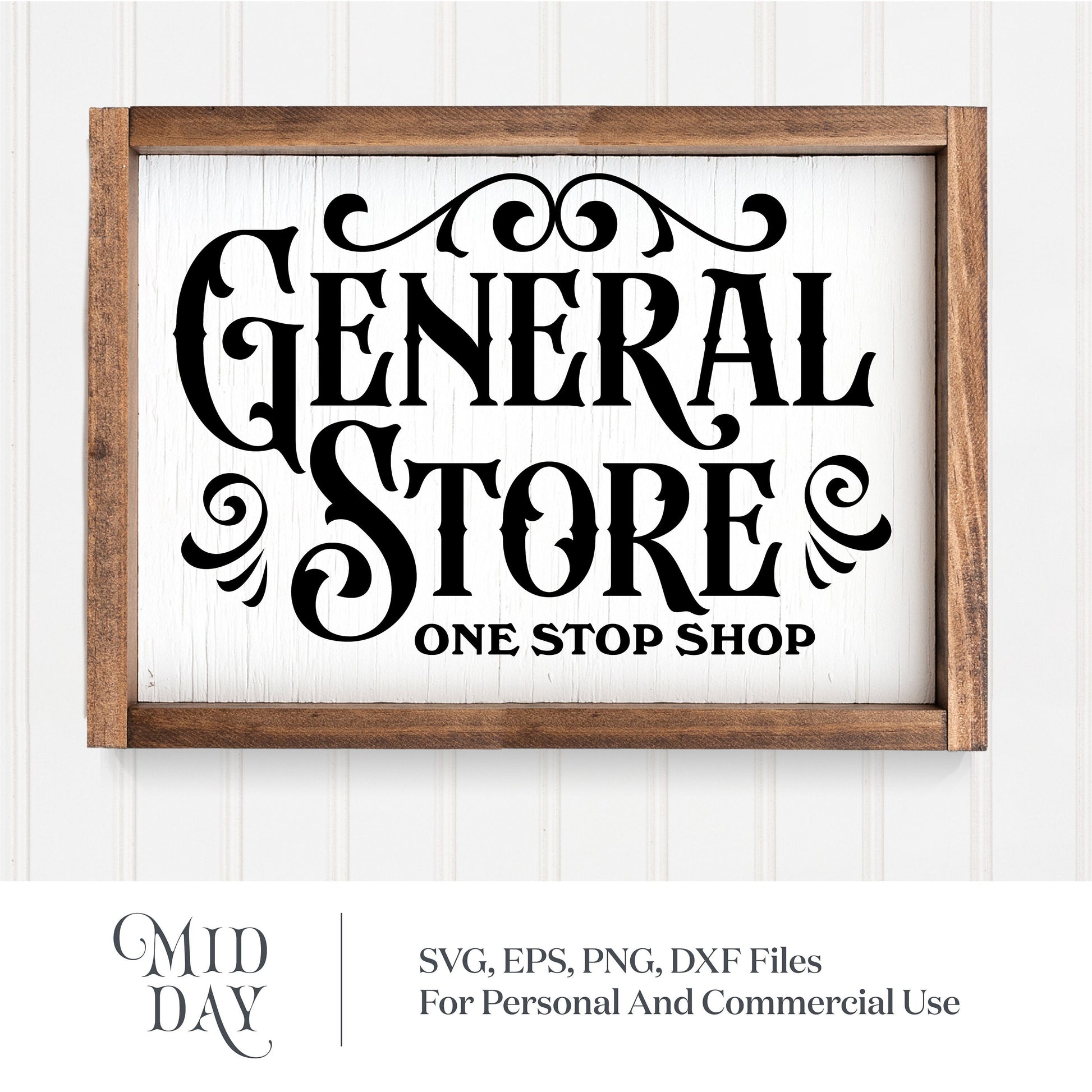 Vintage General Store sign SVG file with ornate design, perfect for Cricut and Silhouette projects.