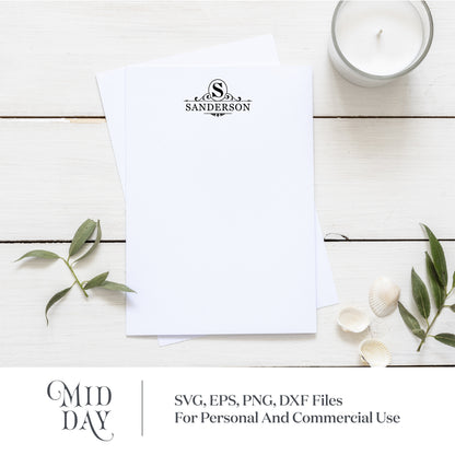 Personalized letter S monogram on stationery for family name customization.
