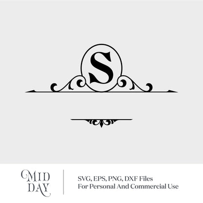Elegant S Monogram SVG with decorative flourishes for crafting and personalization, compatible with Cricut and other design software.
