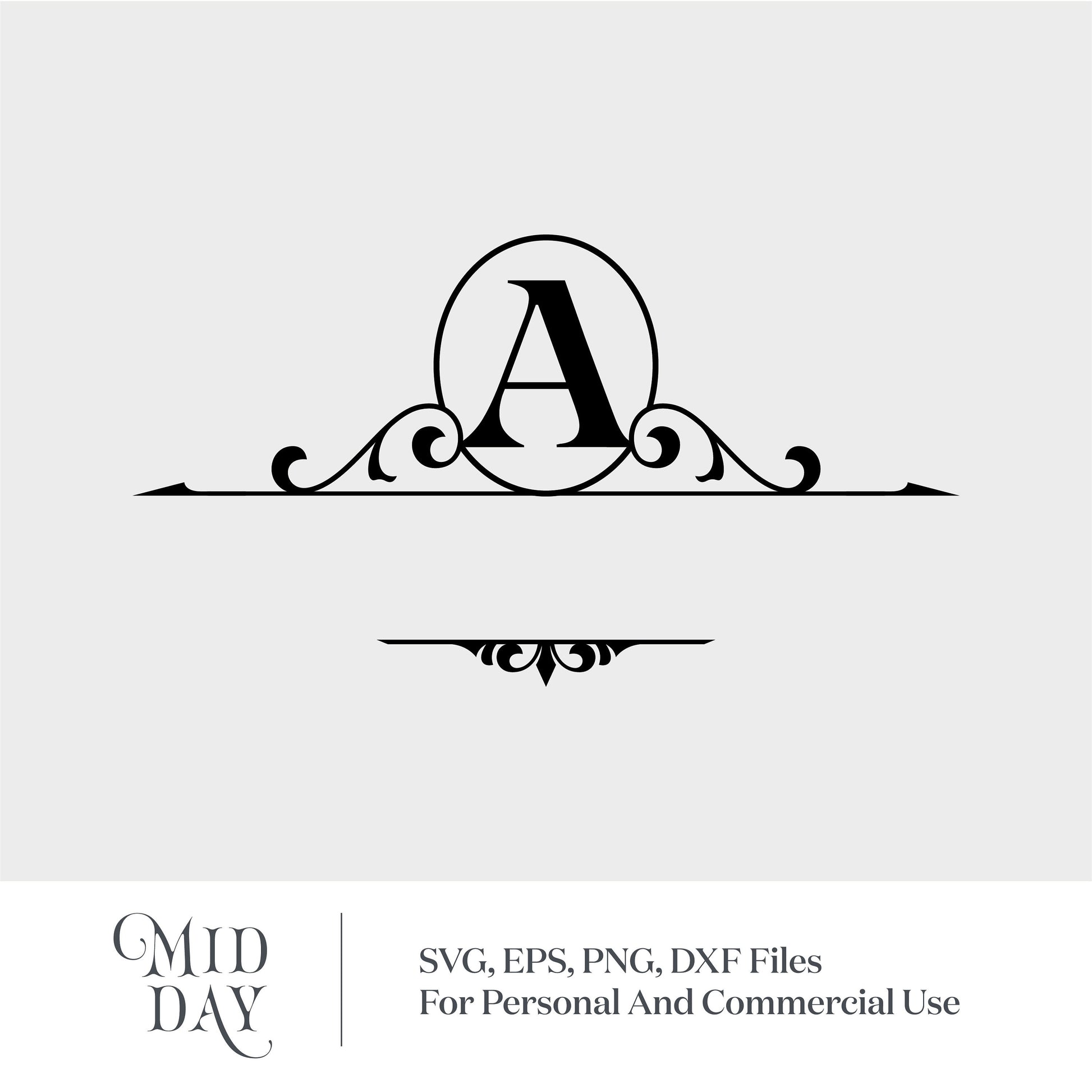 Elegant monogram letter A with decorative scroll design, suitable for Cricut SVG projects and personalized family name crafts.