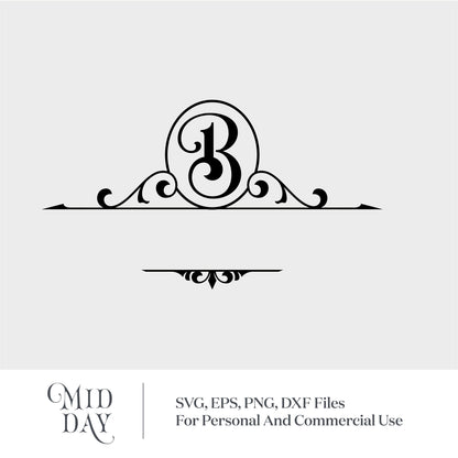 Elegant letter B monogram with flourishes, available in SVG, PNG, DXF formats for Cricut and Silhouette use.