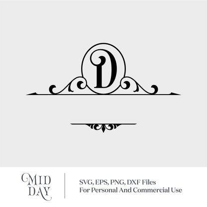 Elegant D monogram SVG design for mailboxes, personalized family name decor, compatible with Cricut and bold serif fonts.