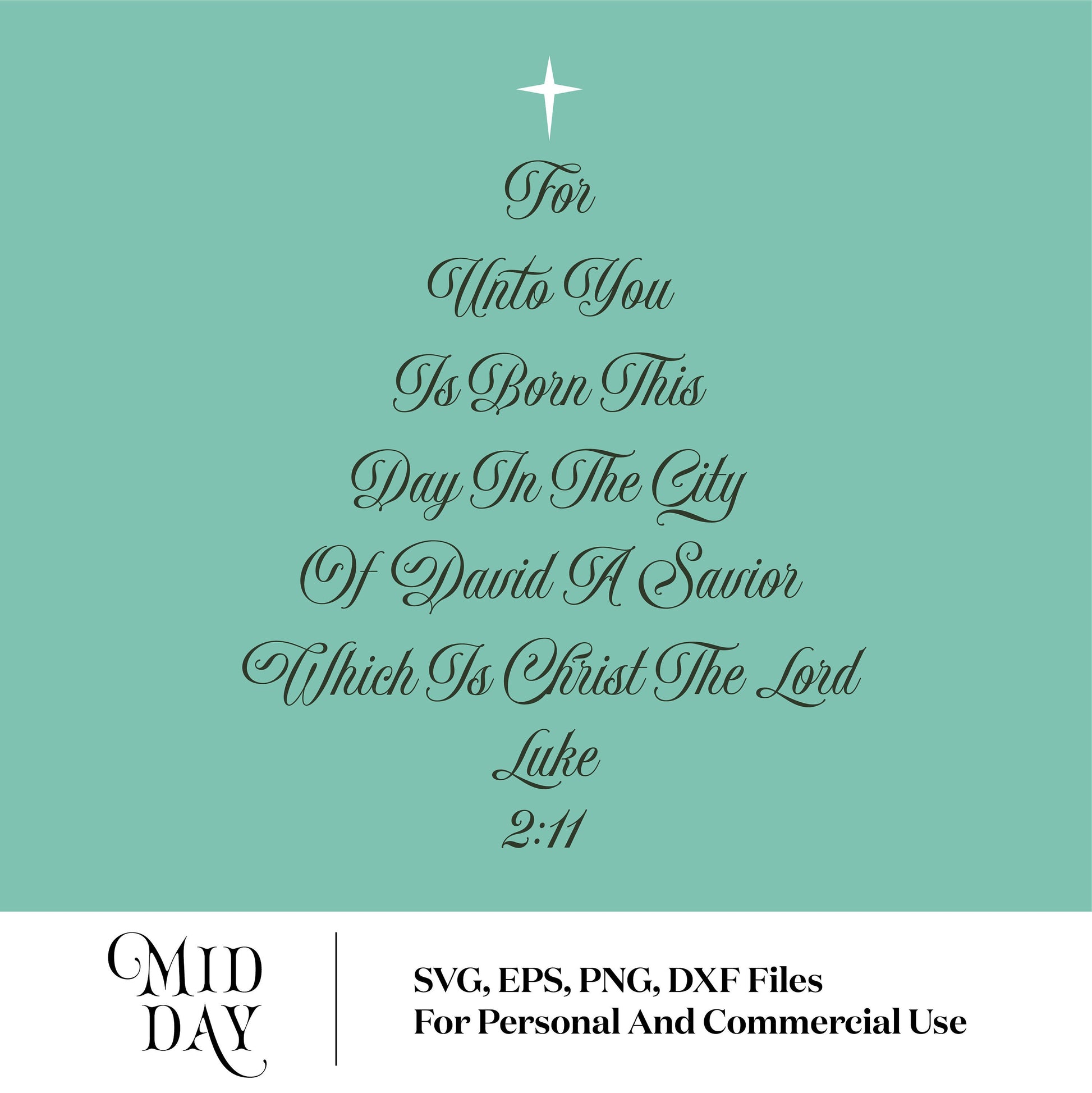 Luke 2:11 Bible verse in the shape of a Christmas tree, perfect for Christian decor, available as SVG, PNG, EPS, and DXF files.