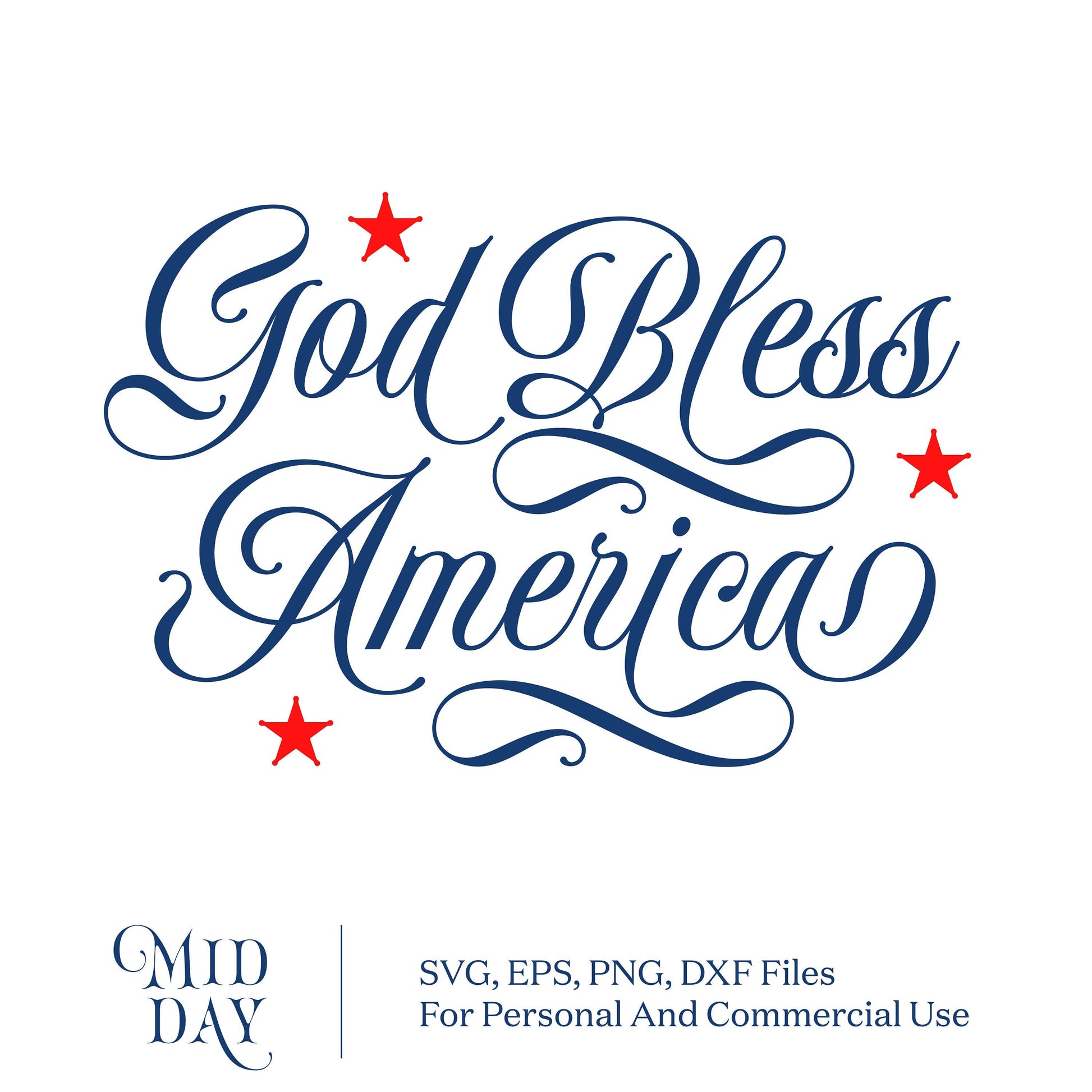 God Bless America SVG design with red stars, perfect for 4th of July crafts, includes SVG, PNG, DXF for Cricut and Silhouette.