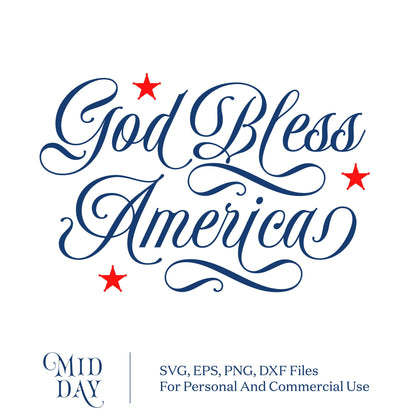 God Bless America SVG design with red stars, perfect for 4th of July crafts, includes SVG, PNG, DXF for Cricut and Silhouette.