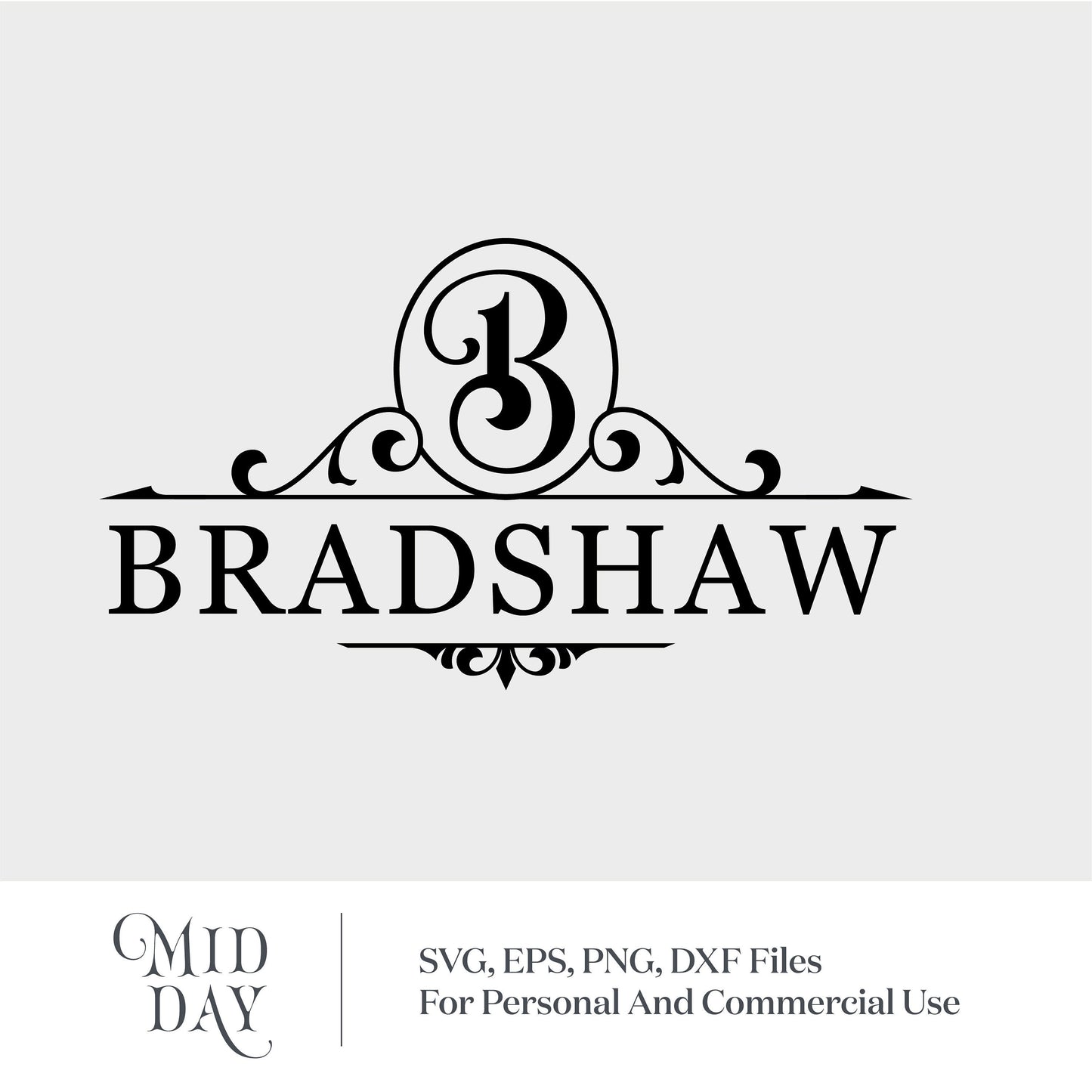 Elegant B monogram design for Bradshaw, available in SVG, EPS, PNG, DXF formats for personal and commercial use.