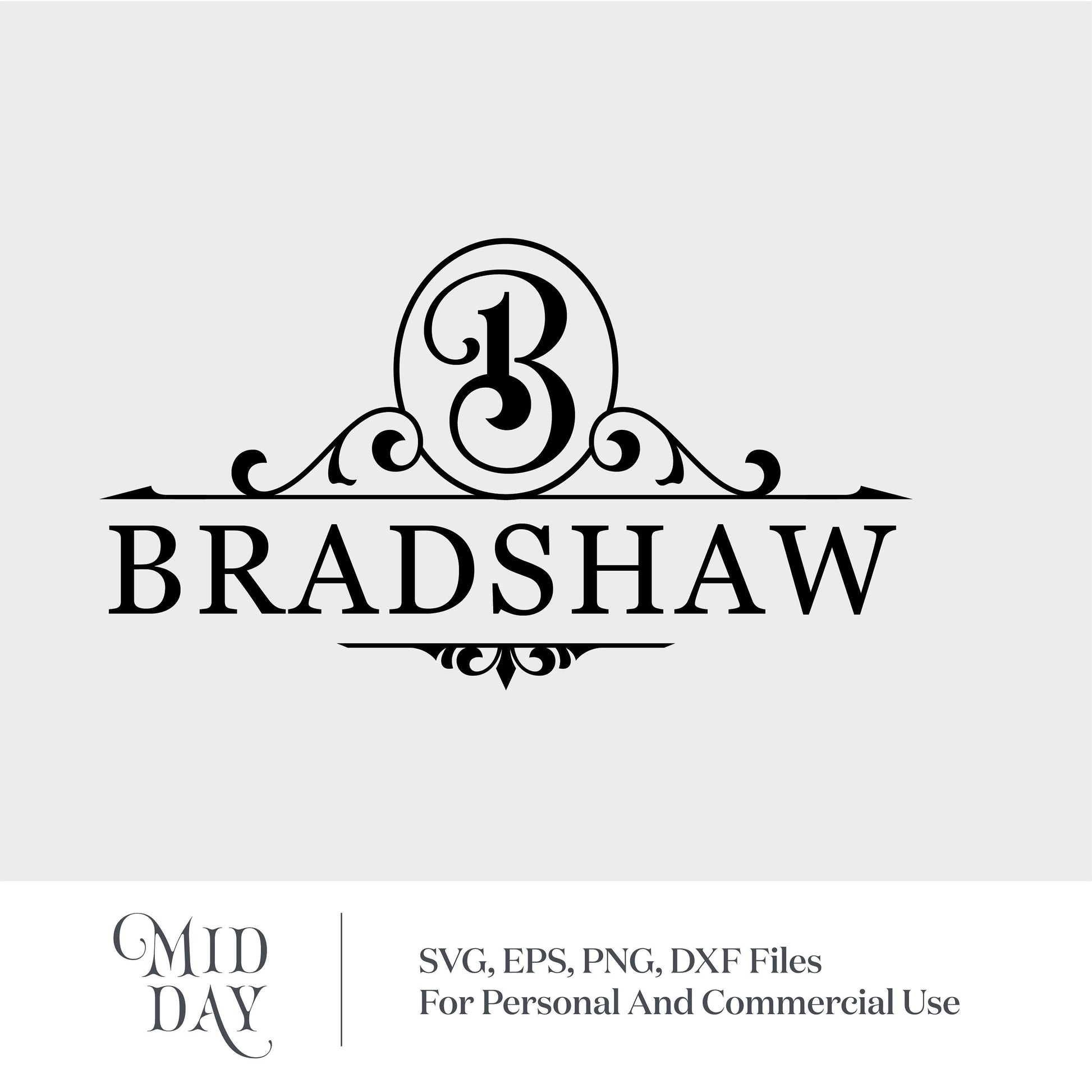Elegant B monogram design for Bradshaw, available in SVG, EPS, PNG, DXF formats for personal and commercial use.
