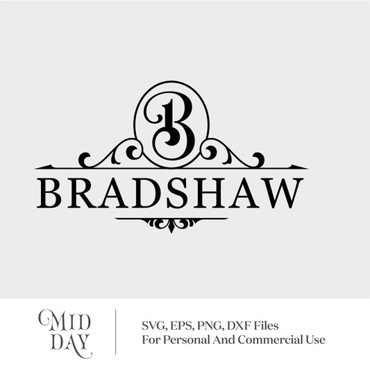 Elegant B monogram design for Bradshaw, available in SVG, EPS, PNG, DXF formats for personal and commercial use.
