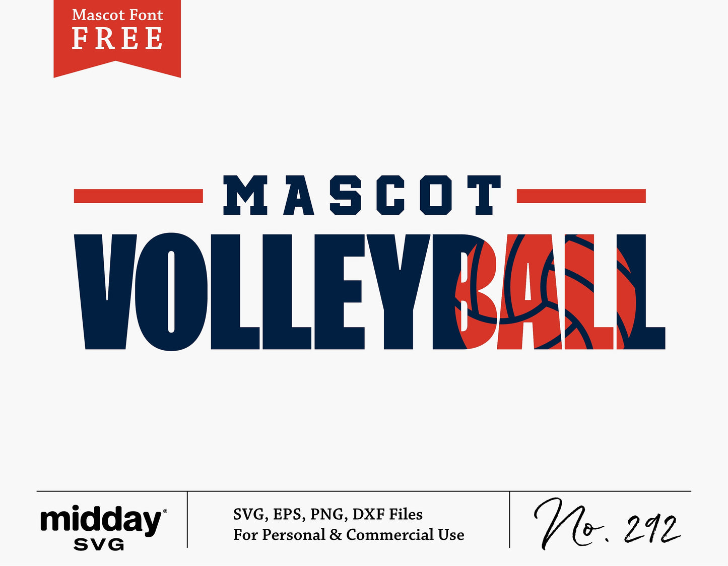 Mascot volleyball SVG design, available in SVG, EPS, PNG, and DXF formats for personal and commercial use by Midday SVG.