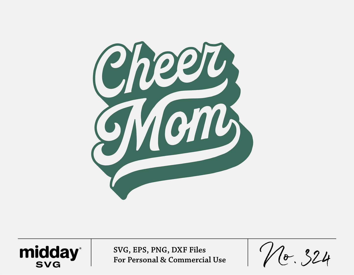 Cheer Mom SVG Cut File in green brush stroke style for Cricut and Silhouette, available for digital download in SVG, PNG, EPS, and DXF formats.
