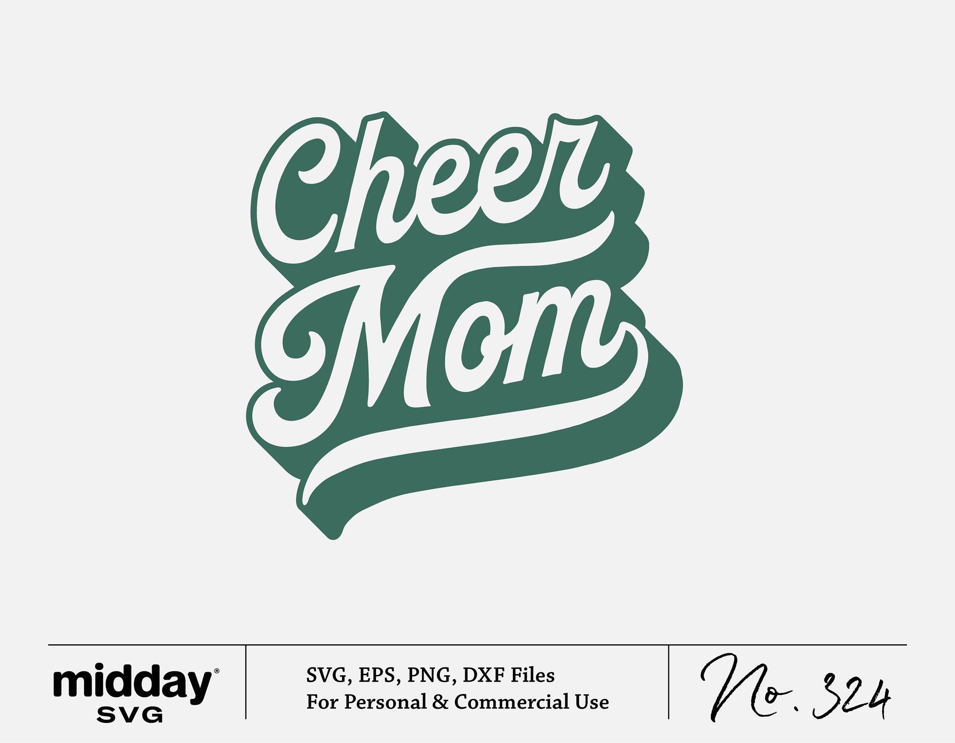 Cheer Mom SVG Cut File in green brush stroke style for Cricut and Silhouette, available for digital download in SVG, PNG, EPS, and DXF formats.