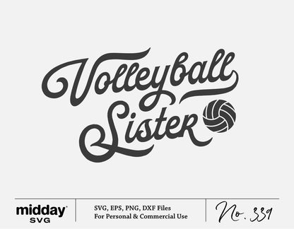 Vintage Volleyball Sister SVG design for Cricut, Silhouette with a classic logo style ideal for volleyball projects, download in SVG, EPS, PNG.