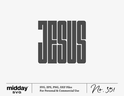 "Jesus text design in bold font, available as SVG, EPS, PNG, and DXF files for personal and commercial use."