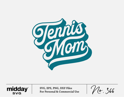 Teal 'Tennis Mom' SVG design for Cricut and Silhouette cutting machines, perfect for sporty mom shirts and sweatshirts.