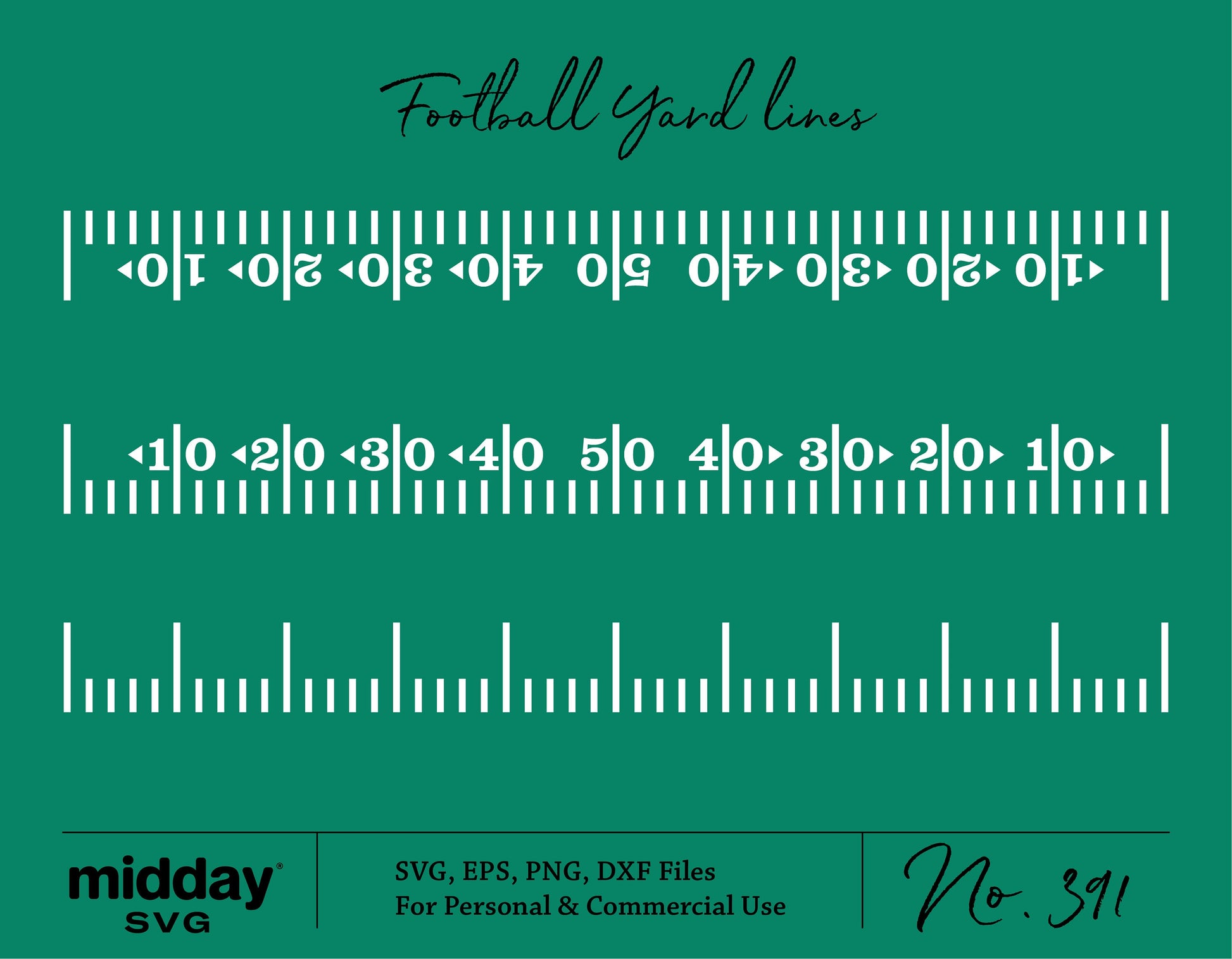 Football yard lines SVG file for Cricut and Silhouette, includes digital formats SVG, DXF, EPS, PNG for cut file projects.