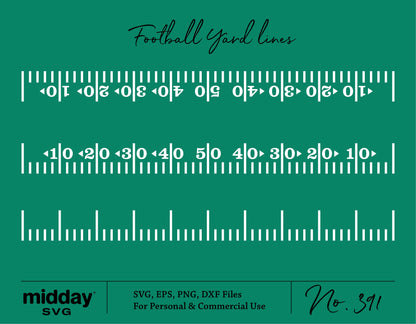 Football yard lines SVG file for Cricut and Silhouette, includes digital formats SVG, DXF, EPS, PNG for cut file projects.