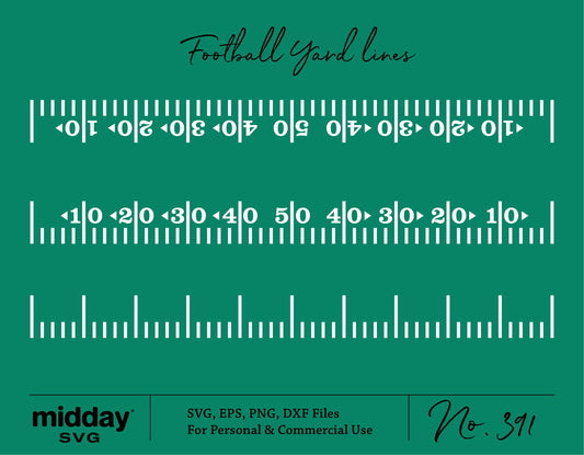 Football yard lines SVG file for Cricut and Silhouette, includes digital formats SVG, DXF, EPS, PNG for cut file projects.