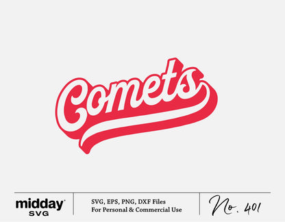 Red 'Comets' team spirit shirt design SVG file for Cricut and Silhouette