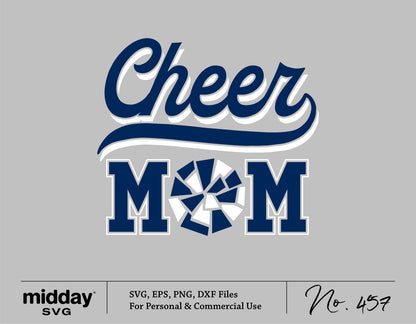 Cheer Mom SVG design with pom pom graphic, digital download for Cricut and Silhouette, compatible with SVG, EPS, PNG, DXF files.