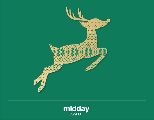 Rudolph reindeer SVG with winter sweater pattern, perfect for Christmas cut files and decorations.