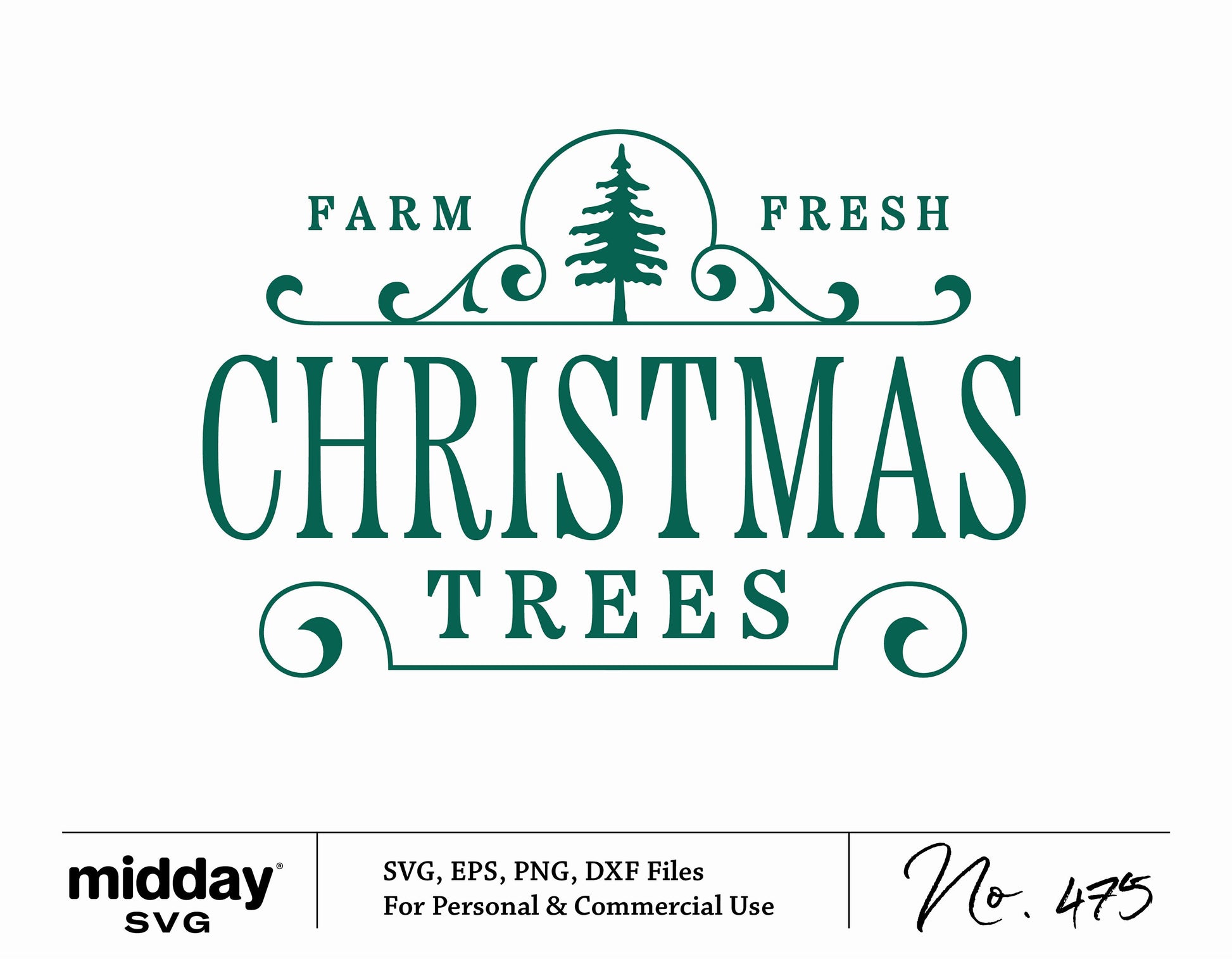 Farm Fresh Christmas Trees SVG design for Cricut, silhouette use. Includes SVG, EPS, PNG, DXF formats for holiday decor crafting.