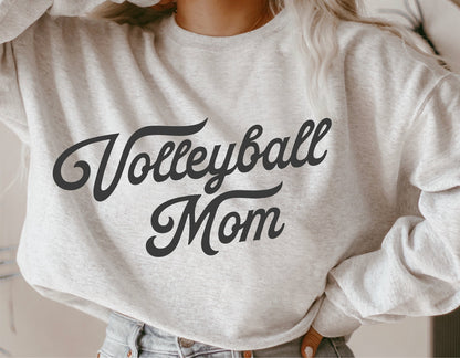Volleyball Mom sweatshirt with vintage lettering design for sports fans and enthusiasts.