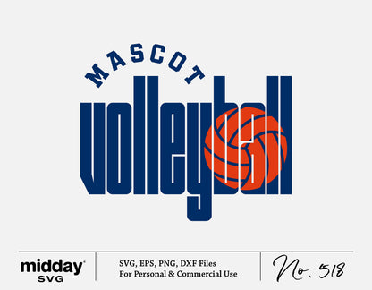 Volleyball SVG mascot design with text and ball, available in PNG, EPS, DXF for Cricut and sublimation projects.