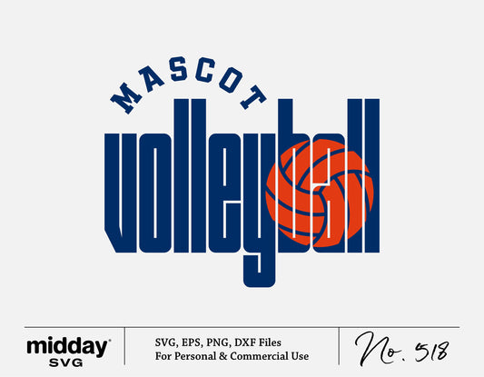 Volleyball SVG mascot design with text and ball, available in PNG, EPS, DXF for Cricut and sublimation projects.