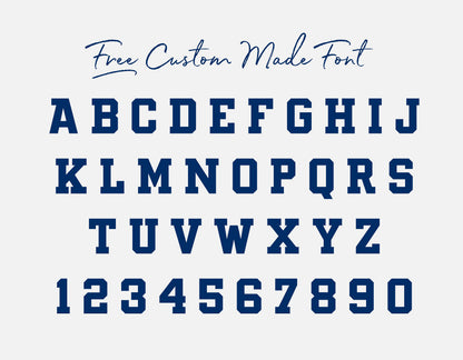 Free custom made font showcasing bold capital letters and numbers in a classic design.