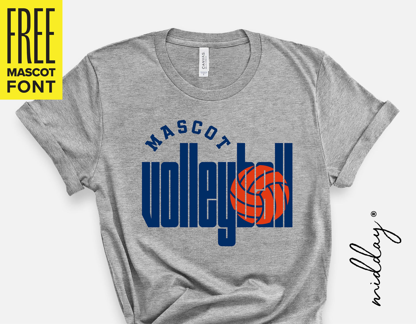 Gray t-shirt with 'Volleyball' and a volleyball graphic design, perfect for team spirit and school mascot events.