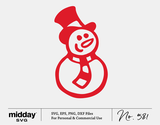 Red snowman SVG design with top hat and scarf, ideal for Cricut and Silhouette projects, includes PNG, EPS, DXF files.