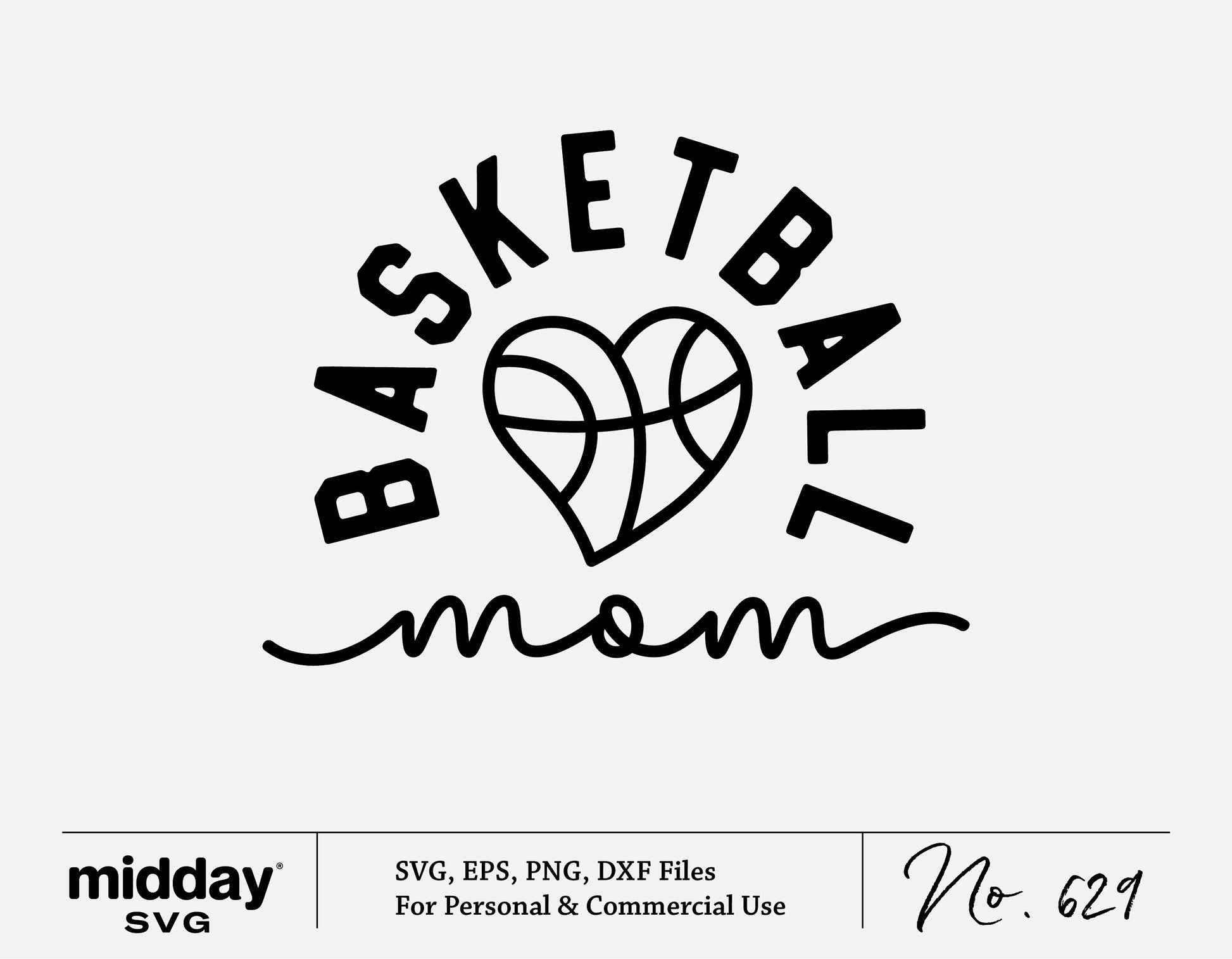 Basketball Mom SVG design featuring a heart with basketball pattern, ideal for game day shirts and Cricut cut files.