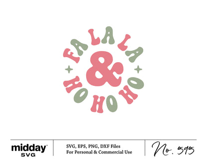 Fa La La Ho Ho Ho SVG design in pink and green for Christmas crafts, featuring text and festive stars, suitable for Cricut projects.