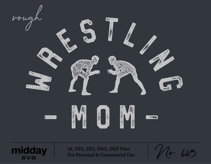Wrestling Mom SVG design with two wrestlers, available in AI, SVG, EPS, PNG, and DXF formats for personal and commercial use.