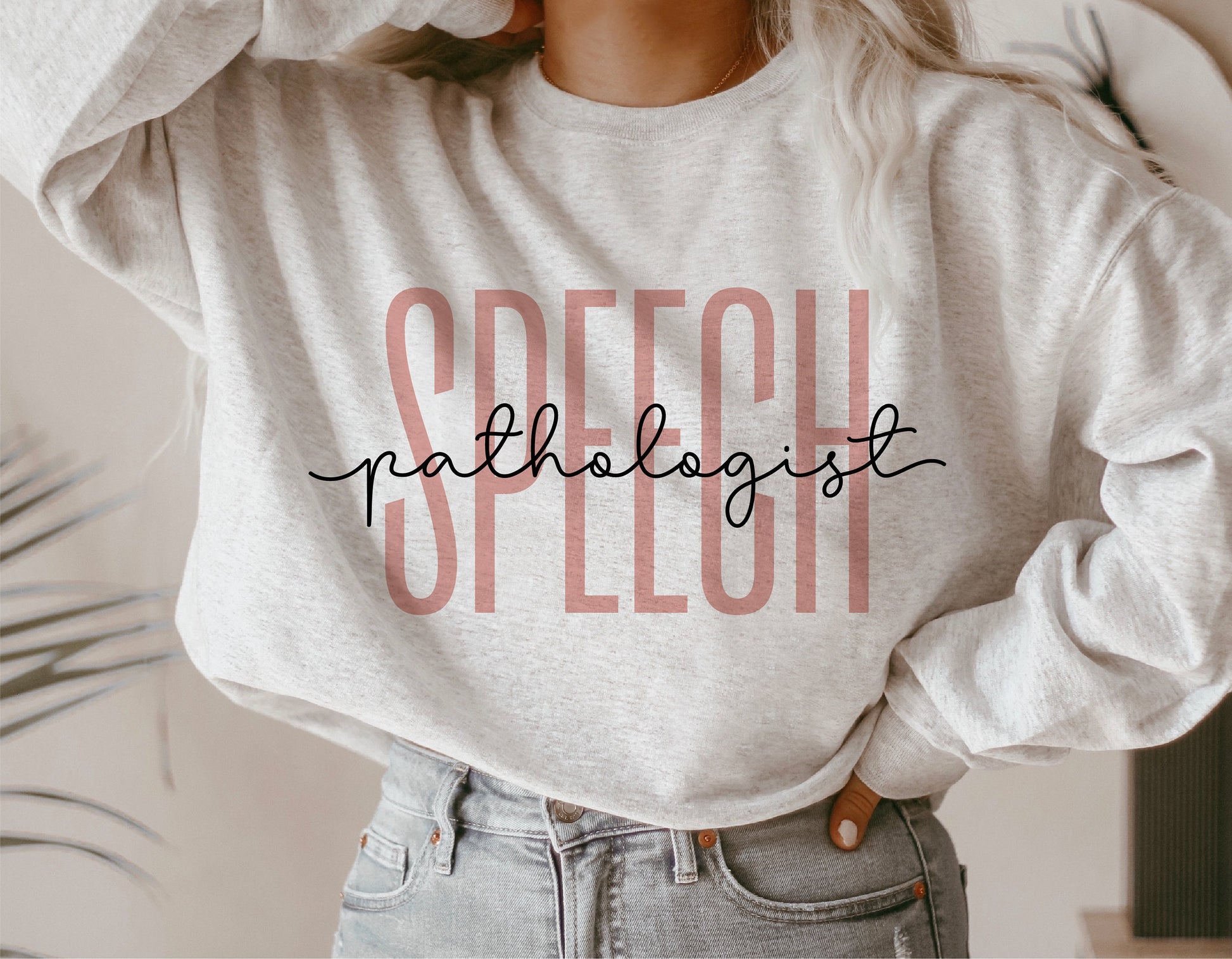 Cozy sweater with 'Speech Pathologist' design, perfect for professionals or gifts, highlighting bold typography style.