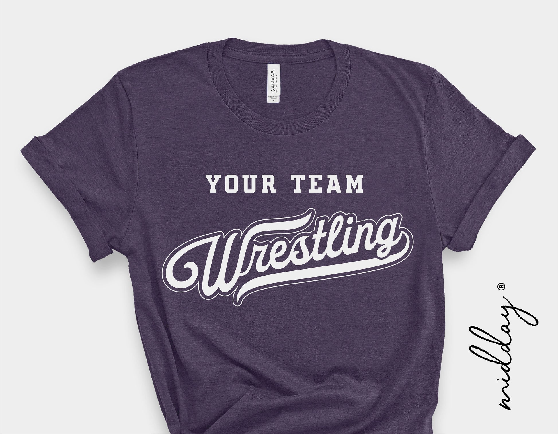 Gray wrestling team shirt with "Your Team Wrestling" text, perfect for sports moms, available in SVG for Cricut and Silhouette