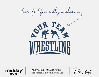 Wrestling team design template with free font, compatible with Cricut and Silhouette, available in SVG, PNG, EPS, DXF formats.
