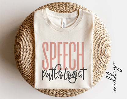 Speech Pathologist sweatshirt with stylish typography on a round woven mat, ideal for Cricut and Silhouette crafting.